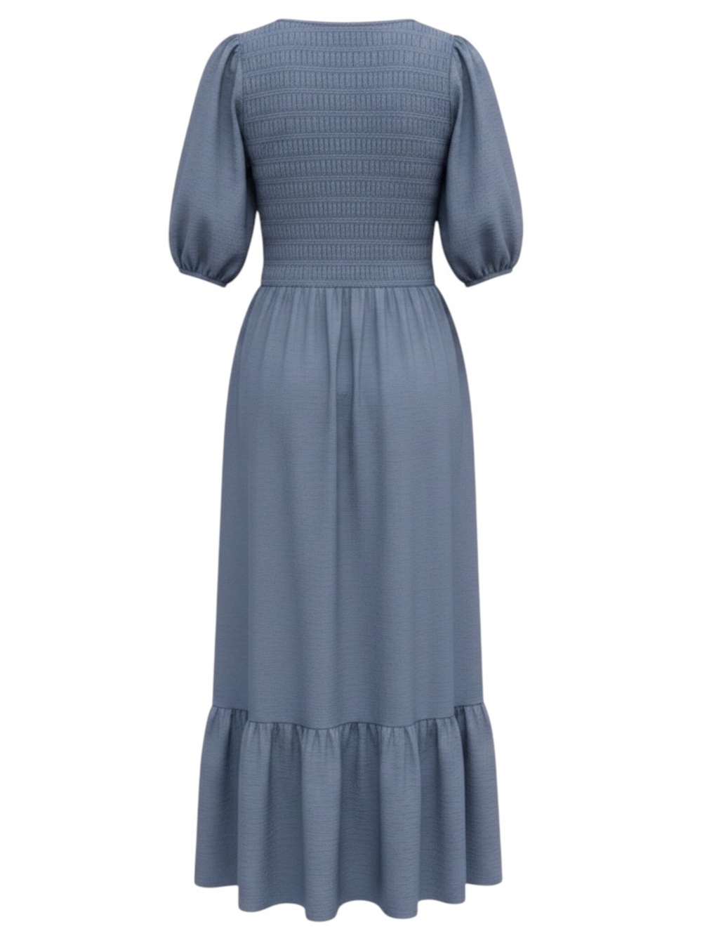 SEA NEW YORK SLATE BLUE SHORT SLEEVED SMOCKED MAXI DRESS - Picture 3 of 5
